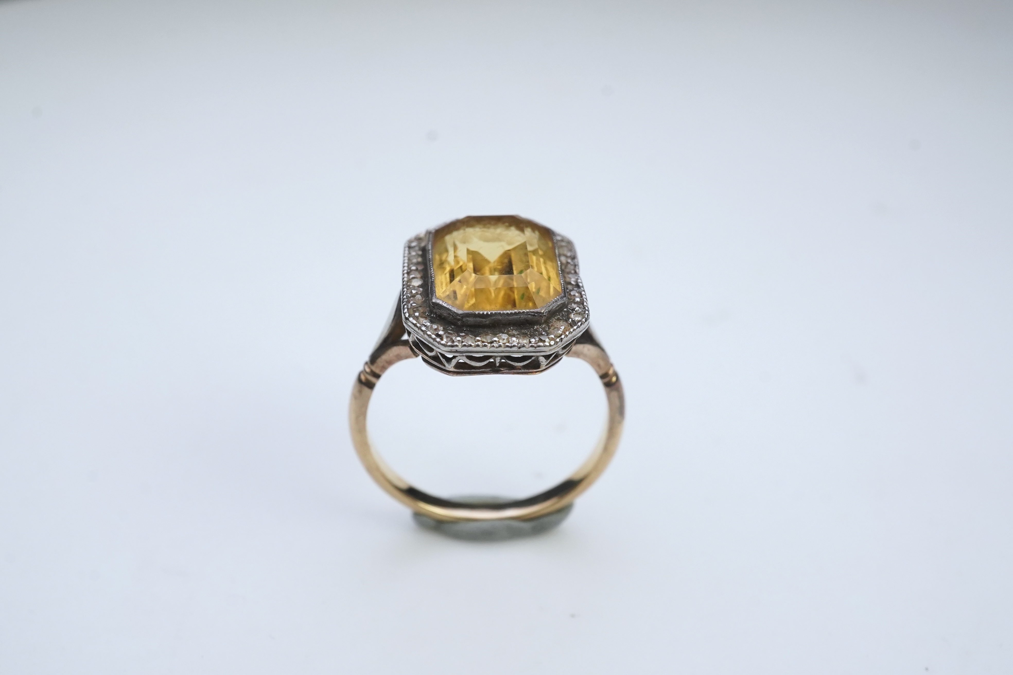 A citrine and diamond ring, early 20th century